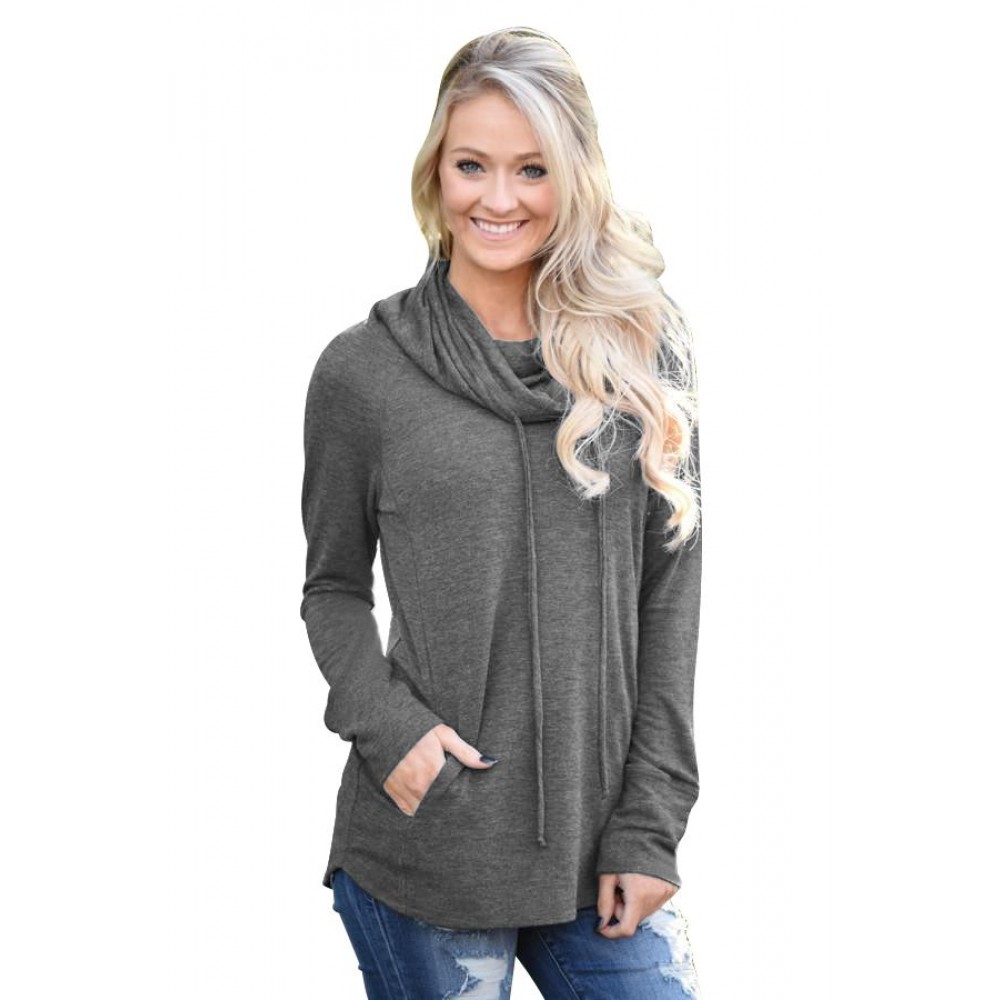 Charcoal Drawstring Cowl Neck Sweatshirt Charcoal Drawstring Cowl Neck Sweatshirt