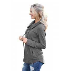Charcoal Drawstring Cowl Neck Sweatshirt Charcoal Drawstring Cowl Neck Sweatshirt