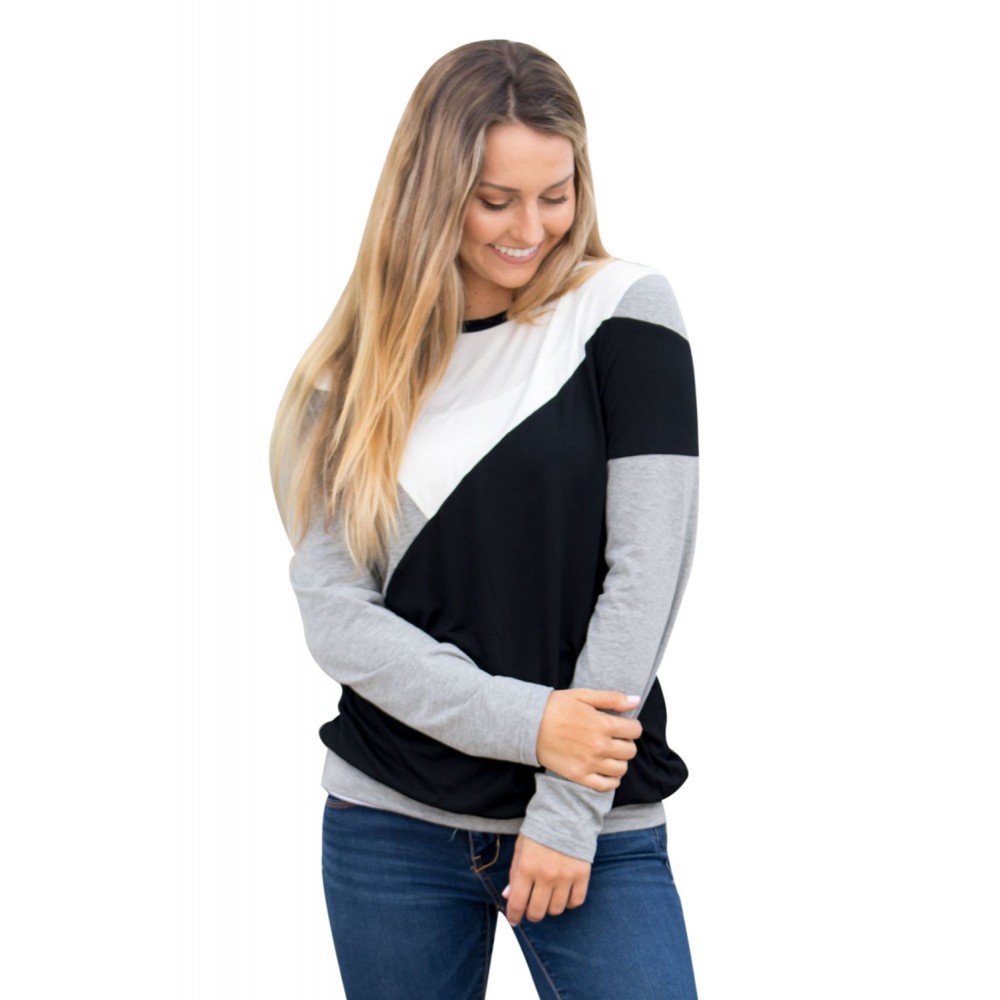 Black Shoulder Slope Trio Color Block Sweatshirt Black Shoulder Slope Trio Color Block Sweatshirt