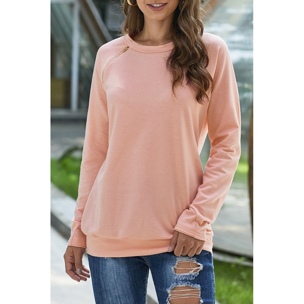 Gold Zip Detail Pink Pullover Sweatshirt Gold Zip Detail Pink Pullover Sweatshirt