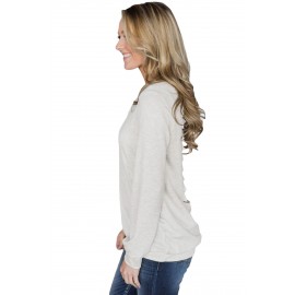 Lace Cutout Insert Light Grey Pullover Sweatshirt Lace Cutout Insert Light Grey Pullover Sweatshirt