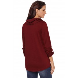 Burgundy Cowl Neck Kangaroo Pocket Pullover Top Burgundy Cowl Neck Kangaroo Pocket Pullover Top