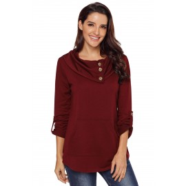 Burgundy Cowl Neck Kangaroo Pocket Pullover Top Burgundy Cowl Neck Kangaroo Pocket Pullover Top