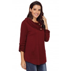 Burgundy Cowl Neck Kangaroo Pocket Pullover Top Burgundy Cowl Neck Kangaroo Pocket Pullover Top