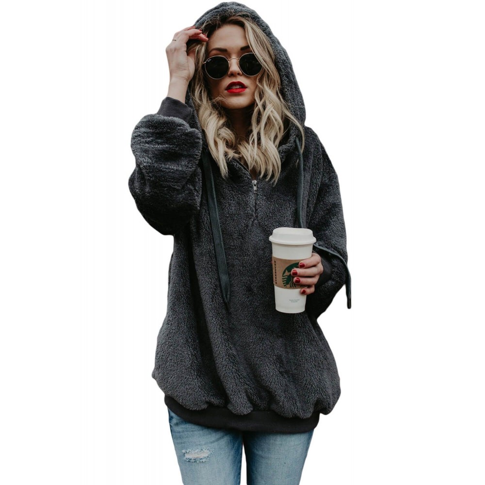 Dark Gray Warm Furry Pullover Hoodie Dark Gray Warm Furry Pullover Hoodie