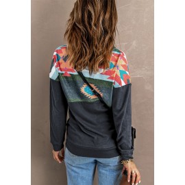 Aztec Print Atop Charcoal Pullover Sweatshirt Aztec Print Atop Charcoal Pullover Sweatshirt
