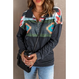 Aztec Print Atop Charcoal Pullover Sweatshirt Aztec Print Atop Charcoal Pullover Sweatshirt
