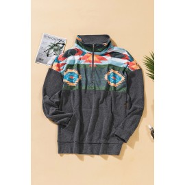 Aztec Print Atop Charcoal Pullover Sweatshirt Aztec Print Atop Charcoal Pullover Sweatshirt