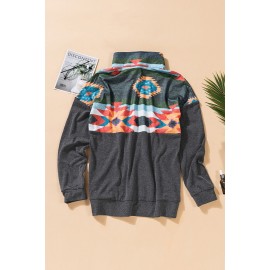 Aztec Print Atop Charcoal Pullover Sweatshirt Aztec Print Atop Charcoal Pullover Sweatshirt