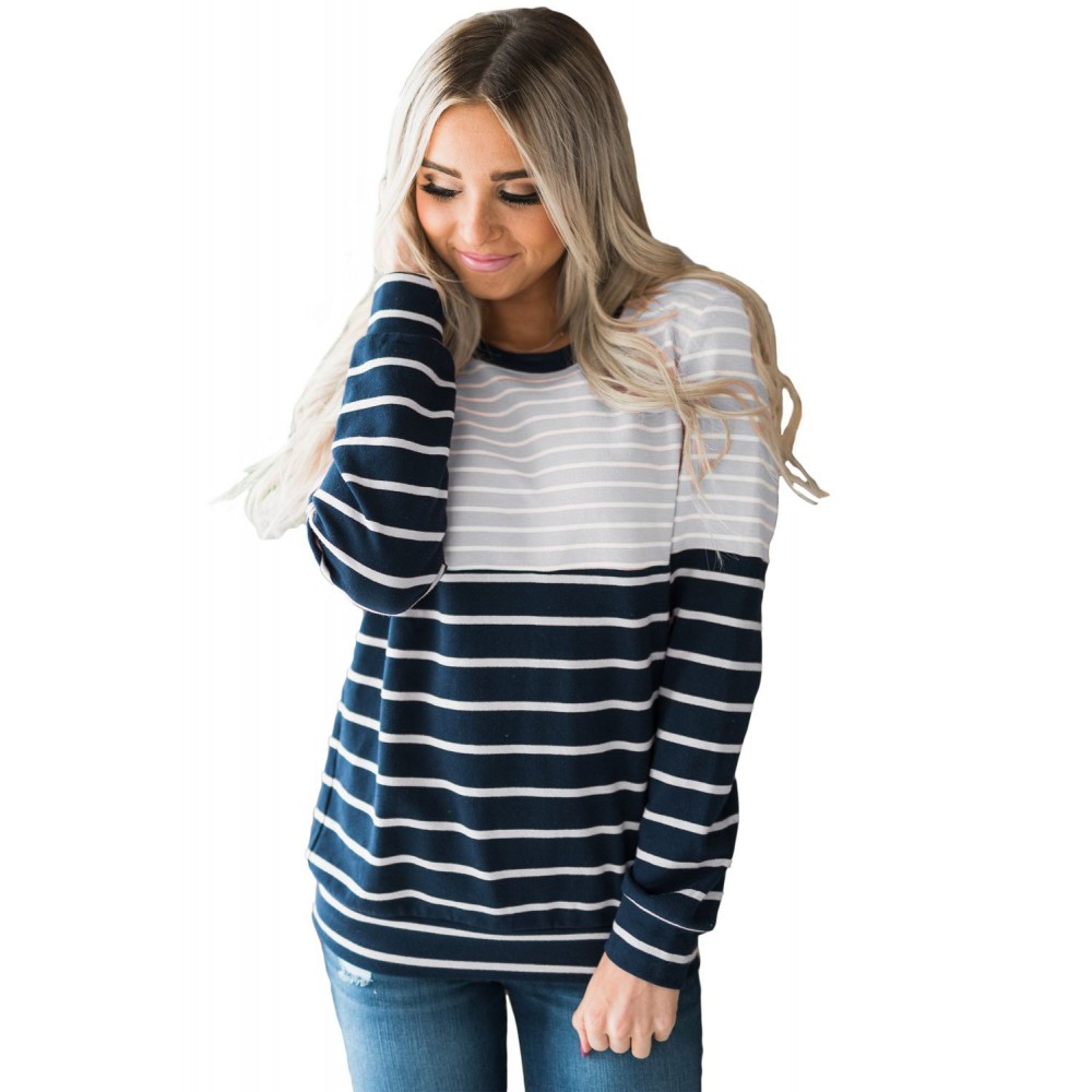 Gray Stripes Accent Color Blocked Sweatshirt Gray Stripes Accent Color Blocked Sweatshirt