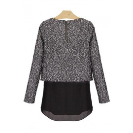 Heather Grey Sweatshirt with Black Chiffon Hem Heather Grey Sweatshirt with Black Chiffon Hem