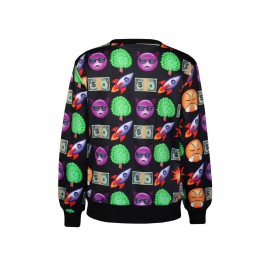 Fashion Emoji Print Black Women Sweatshirt Fashion Emoji Print Black Women Sweatshirt