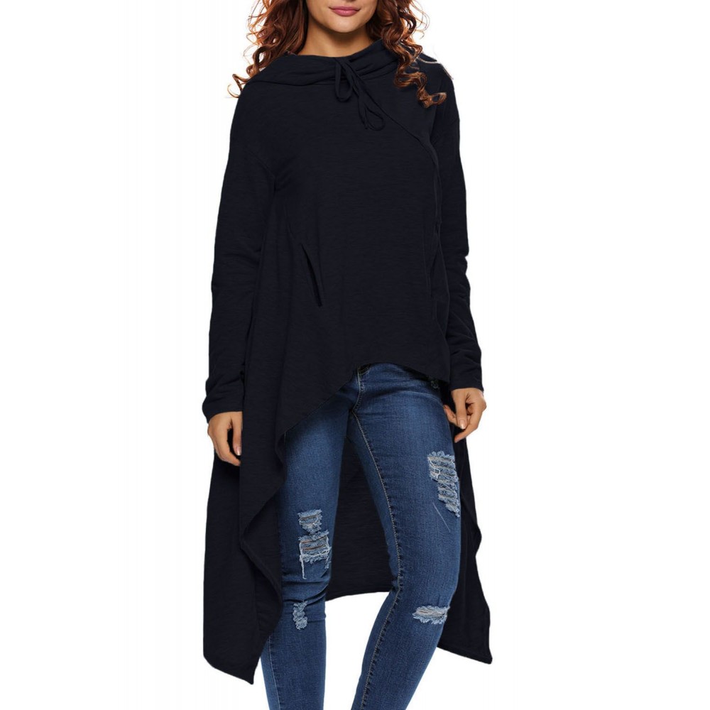 Navy Blue Plain Drawstring Irregular Oversize Hoodie Navy Blue Plain Drawstring Irregular Oversize Hoodie
