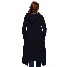 Navy Blue Plain Drawstring Irregular Oversize Hoodie Navy Blue Plain Drawstring Irregular Oversize Hoodie