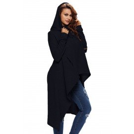 Navy Blue Plain Drawstring Irregular Oversize Hoodie Navy Blue Plain Drawstring Irregular Oversize Hoodie