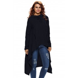 Navy Blue Plain Drawstring Irregular Oversize Hoodie Navy Blue Plain Drawstring Irregular Oversize Hoodie