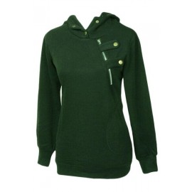Green Button Zip Detail Warm Pocket Hoodie Green Button Zip Detail Warm Pocket Hoodie