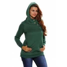 Green Button Zip Detail Warm Pocket Hoodie Green Button Zip Detail Warm Pocket Hoodie