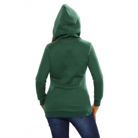 Green Button Zip Detail Warm Pocket Hoodie Green Button Zip Detail Warm Pocket Hoodie