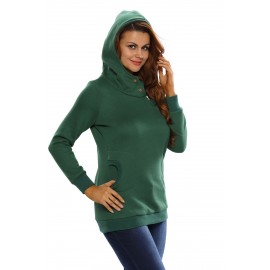 Green Button Zip Detail Warm Pocket Hoodie Green Button Zip Detail Warm Pocket Hoodie