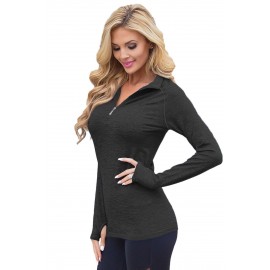 Black Zip up Long Sleeve Gym Yoga Top Black Zip up Long Sleeve Gym Yoga Top