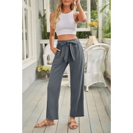 Gray Elastic Waist Drawstring Wide Leg Pants