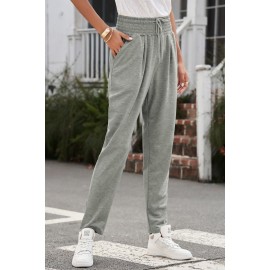 Gray Smocked Waist Pocketed Harem Pants