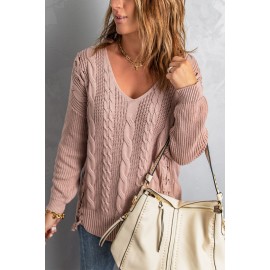 Pink Love Letters Cable Knit Lace Up Sweater